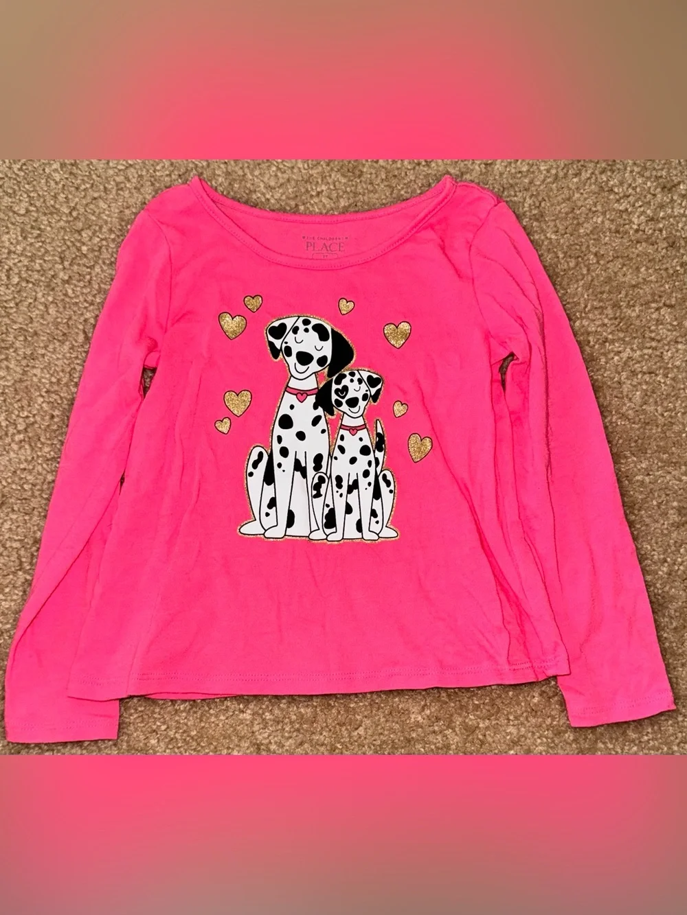 The Children's Place Hot Pink Dalmatian Graphic Long Sleeve Tee